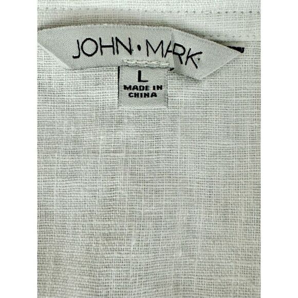 John Mark 100%‎ Linen Floral Border Wire Collar Button Front Size Large - Picture 7 of 12